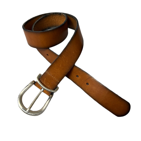 Fossil Womens Leather Belt Small Brown Silver Buckle Distressed Preppy 1.5" - Picture 1 of 7